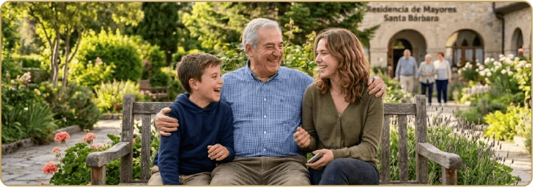 familia visitando a persona mayor en residencia de la tercera edad